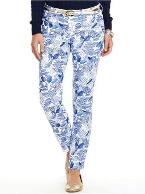 Vineyard Vines Size 4 Cordia Floral Skinny‎ Jeans Blue White Coastal Grandmother